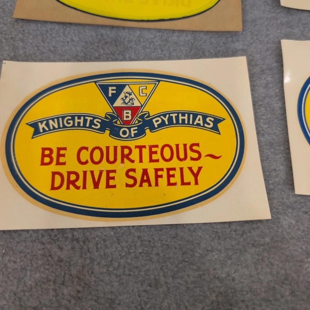 Vintage Knights of Pythias Decals Lot 14pc Be Courteous Drive Safely FCB Shield - Picture 2 of 6